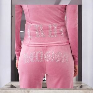 TRUE RELIGION CRYSTAL HORSESHOE VELOUR TRACK JACKET COLOR BABY PINK SZ  XXXL